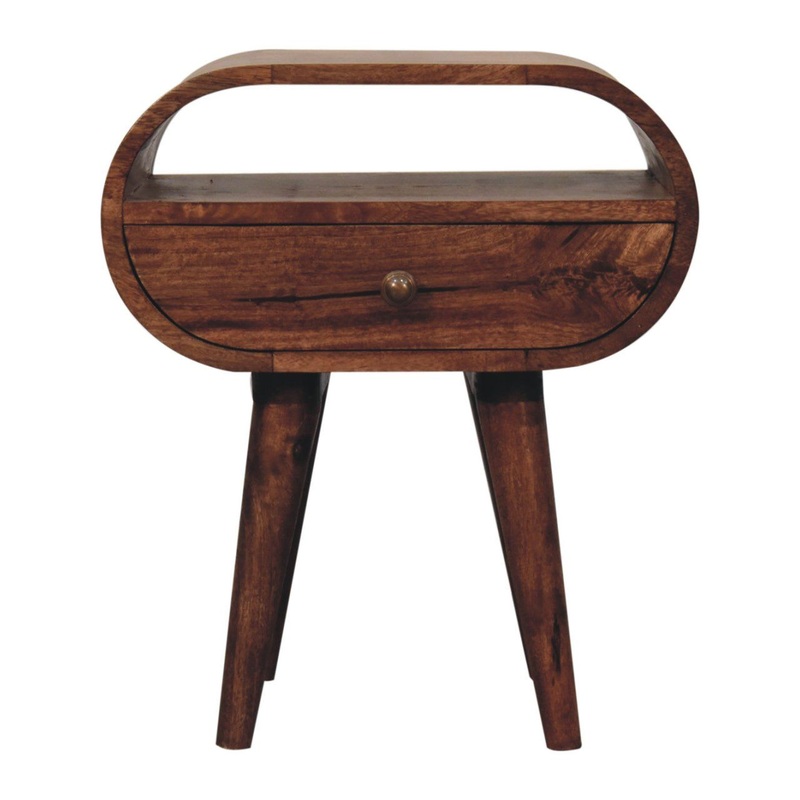 Circular Bedside Table With Open Slot – Caramel