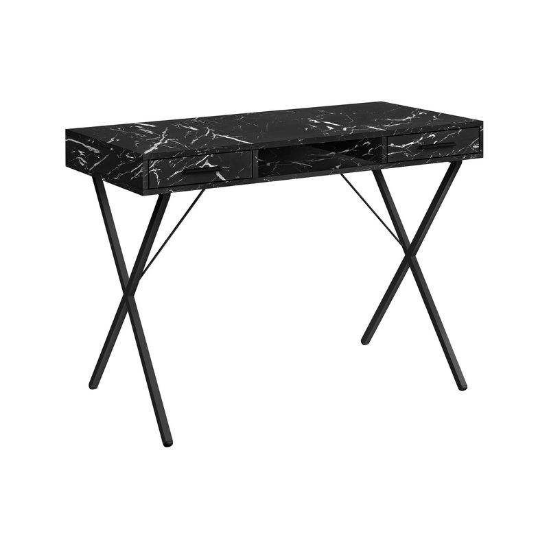 Computer Desk, Home Office, Laptop, Left, Right Set-Up, Storage Drawers, Work, Marble Look Laminate, Contemporary, Modern – Black