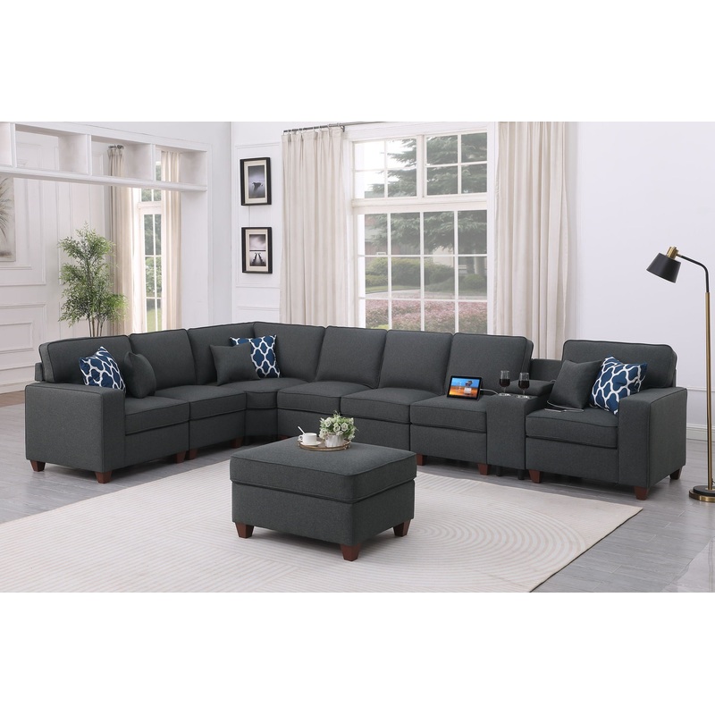 Hannah – Sectional Sofa With Ottoman – Dark Gray