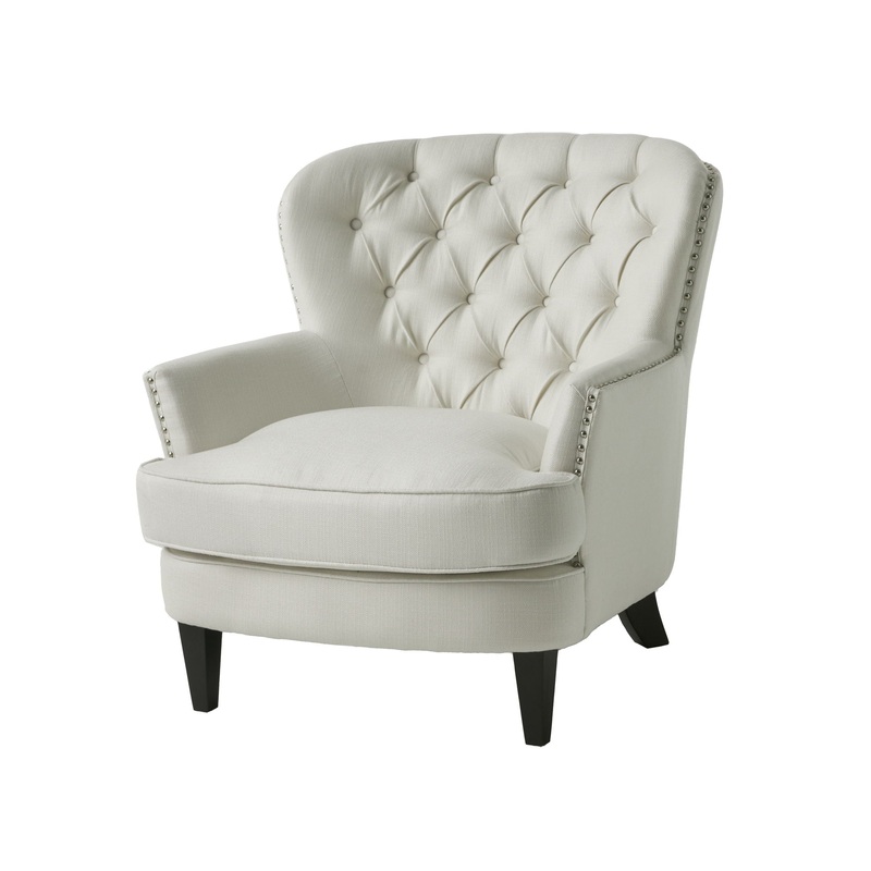 Modern Accent Chair Upholstered Foam Filled Living Room Chairs Comfy Reading Chair Mid Century Modern Chair, Armchair For Living Room Bedroom – Ivory