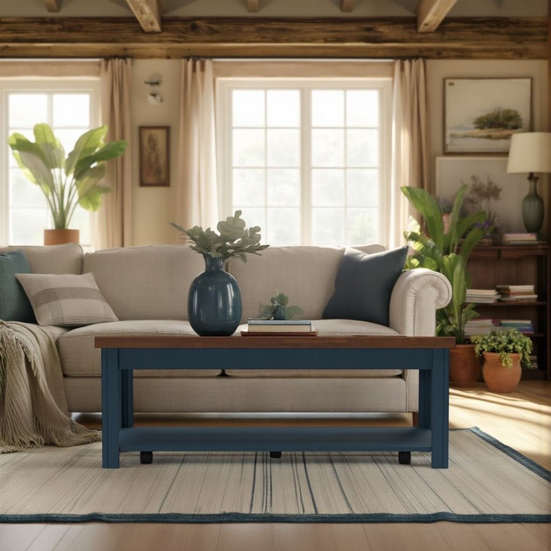 Nantucket – Chairside Table Wooden – Blue Denim, Whiskey