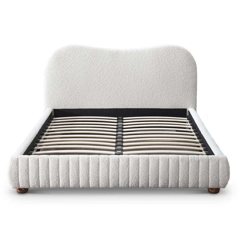 Norme – Queen Size Upholstered Low Profile Platform Bed – Cream