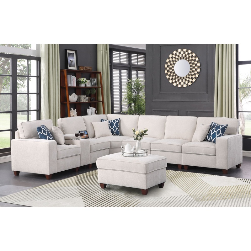 Rene – Sectional Sofa With Ottoman – Beige