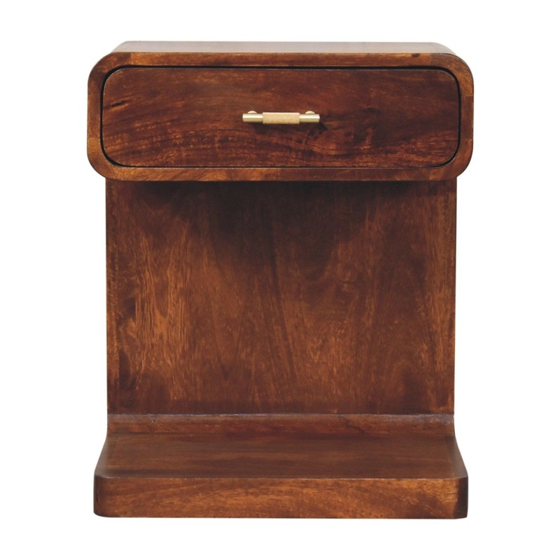 T Bar Rounded Bedside Table – Dark Brown