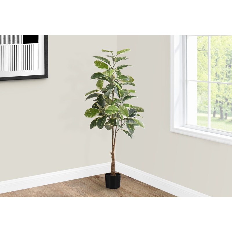 52 Tall, Artificial Plant, Rubber Tree, Indoor, Fake, Floor, Greenery, Potted, Real Touch, Decorative – Green / Black