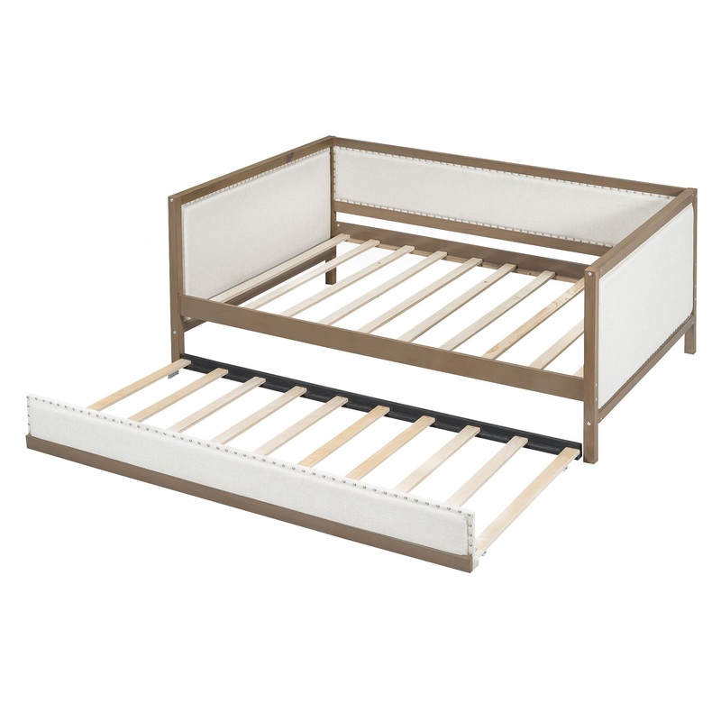 Full Size Daybed With Trundle And Nailhead Decoration – Wood