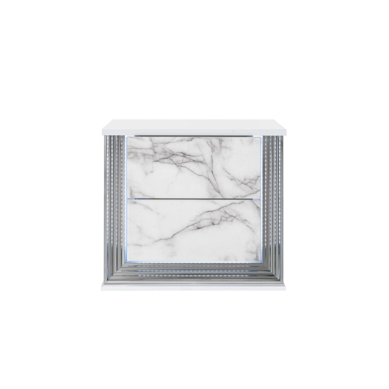 Moon – Marble Nightstand With LED – White