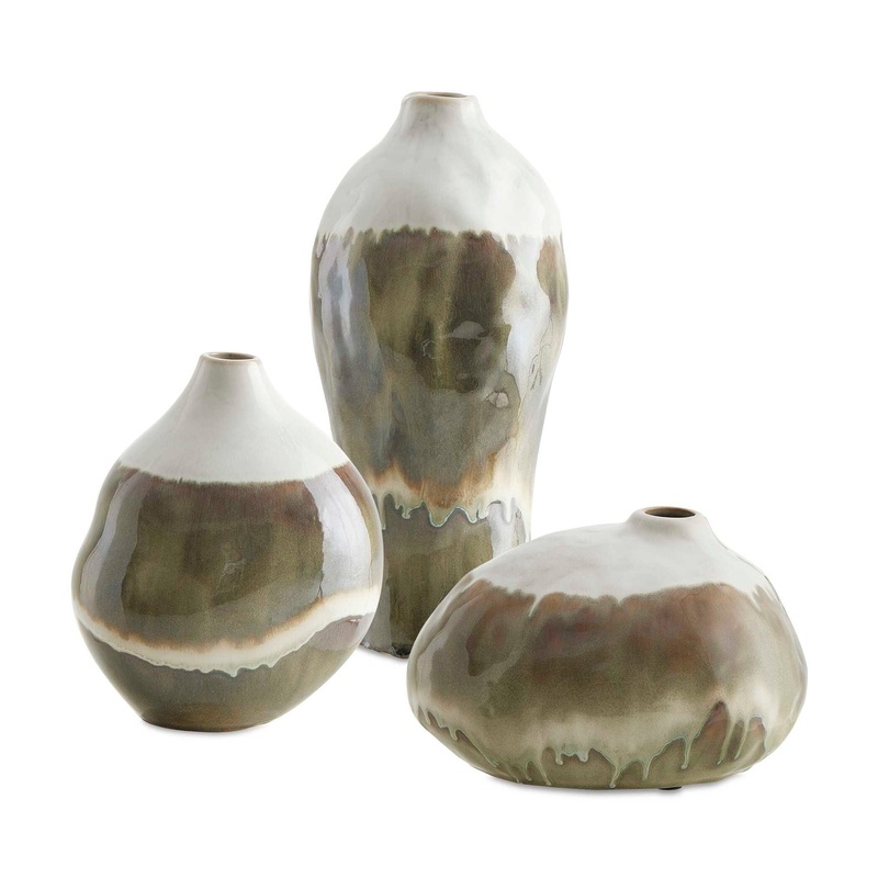 Earthflow – Glazed Outdoor Vases (Set of 3) – Brown / Green / White