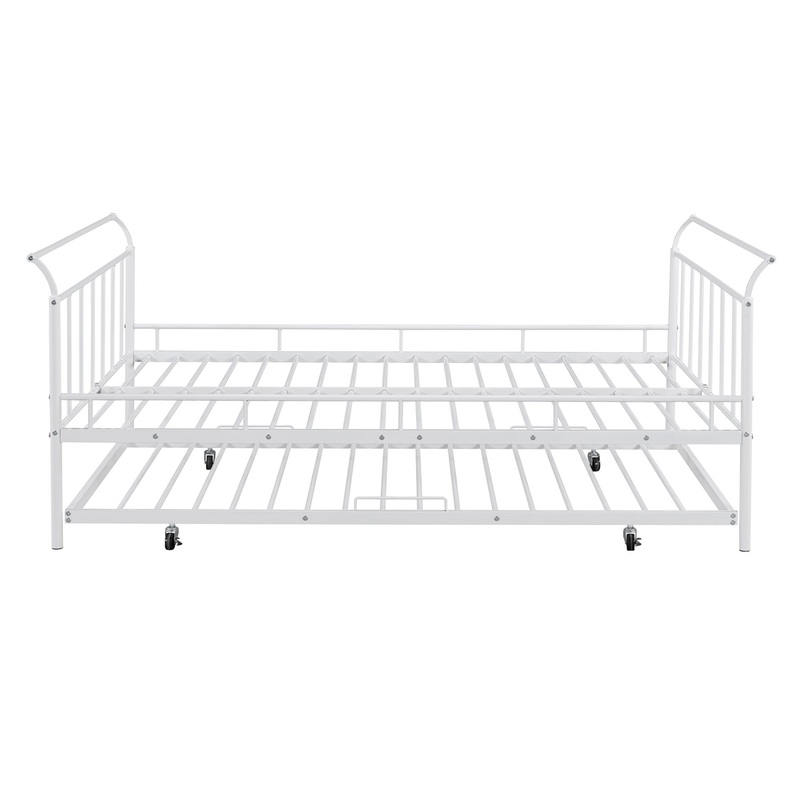 Full Size Daybed With Curved Handle Design And Twin Size Trundle – White