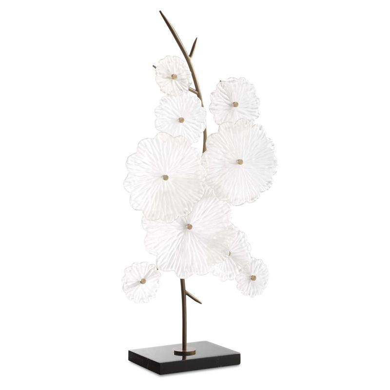 Glass – Garden Table Sculpture – Gold / White