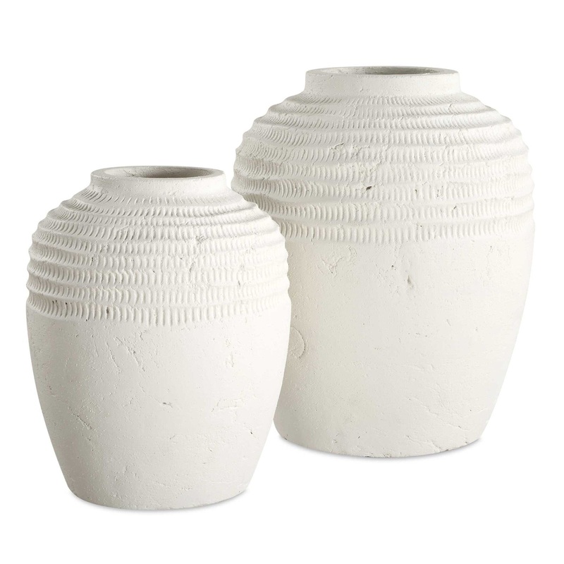 Luna – Ridge Ceramic Vases (Set of 2) – White
