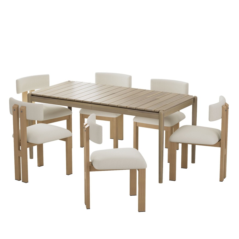 Modern 7 Piece Dining Set With Upholstered Armless Chairs And Dining Table
