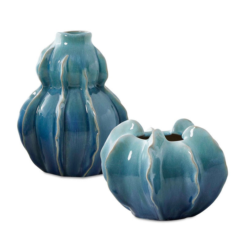 Ocean Wave – Outdoor Glazed Vases (Set of 2) – Blue / Green