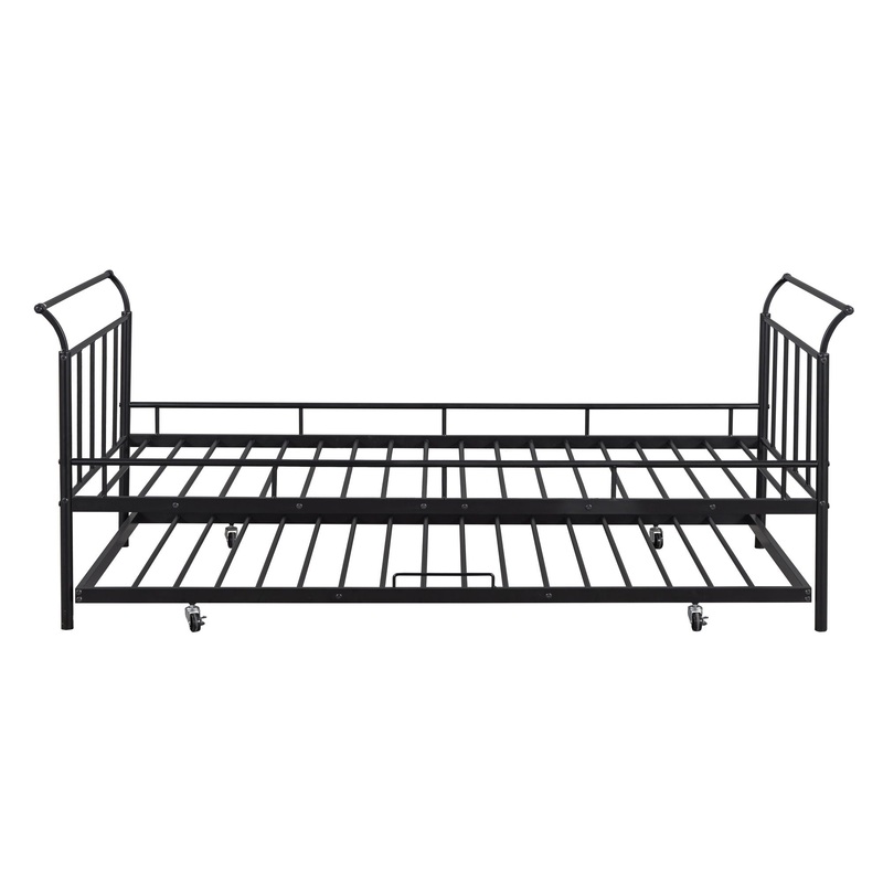 Twin Size Daybed With Curved Handle Design And Twin Size Trundle – Black
