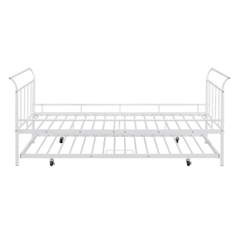 Twin Size Daybed With Curved Handle Design And Twin Size Trundle – White