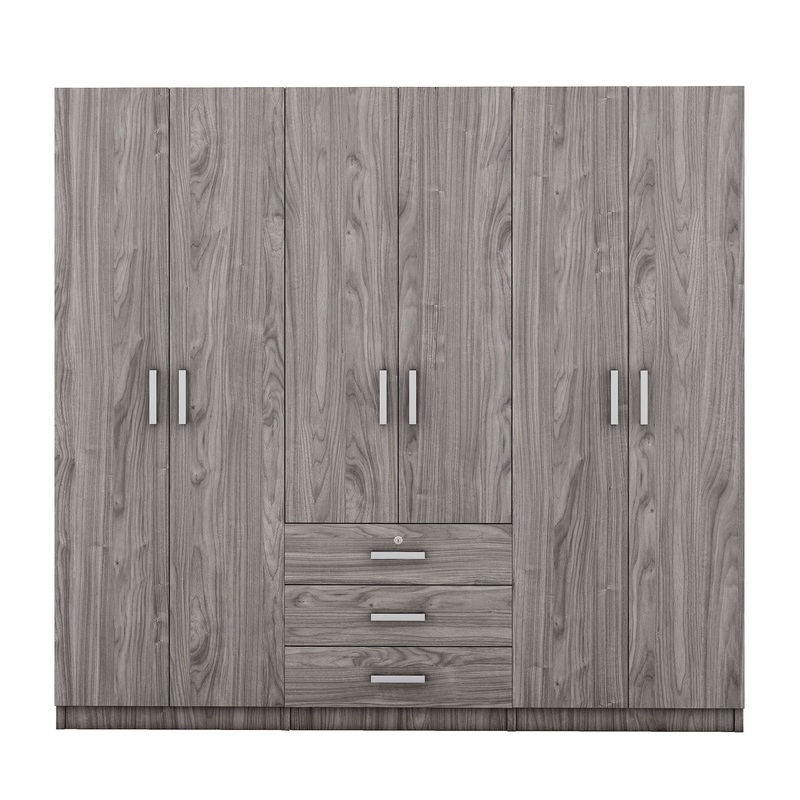 6 Doors Wardrobe Storage For Bedroom, With Big Drawers – Gray