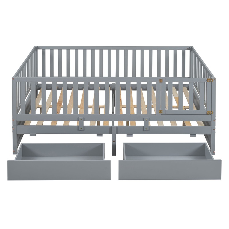 Full Size Daybed With Fence Guardrails And 2 Drawers – Gray