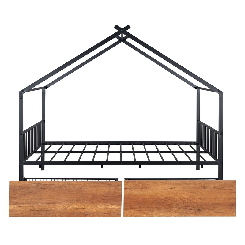 Full Size House Bed With 2 Drawers – Black