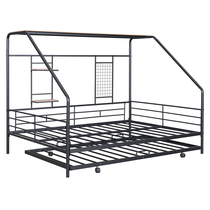 Full Size House Bed With Trundle – Black