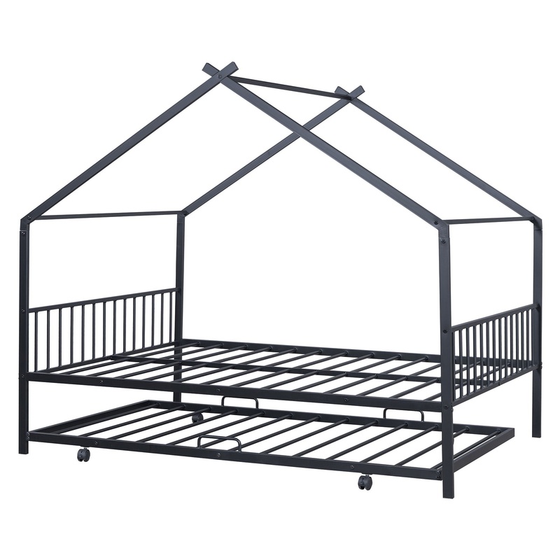 Full Size House Bed With Twin Size Trundle – Black