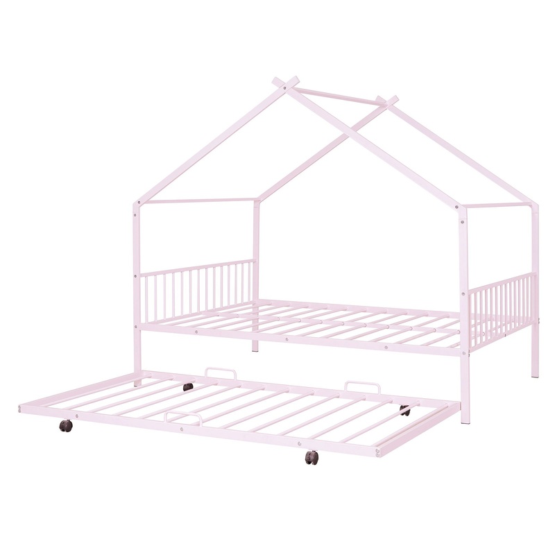 Full Size House Bed With Twin Size Trundle – Pink