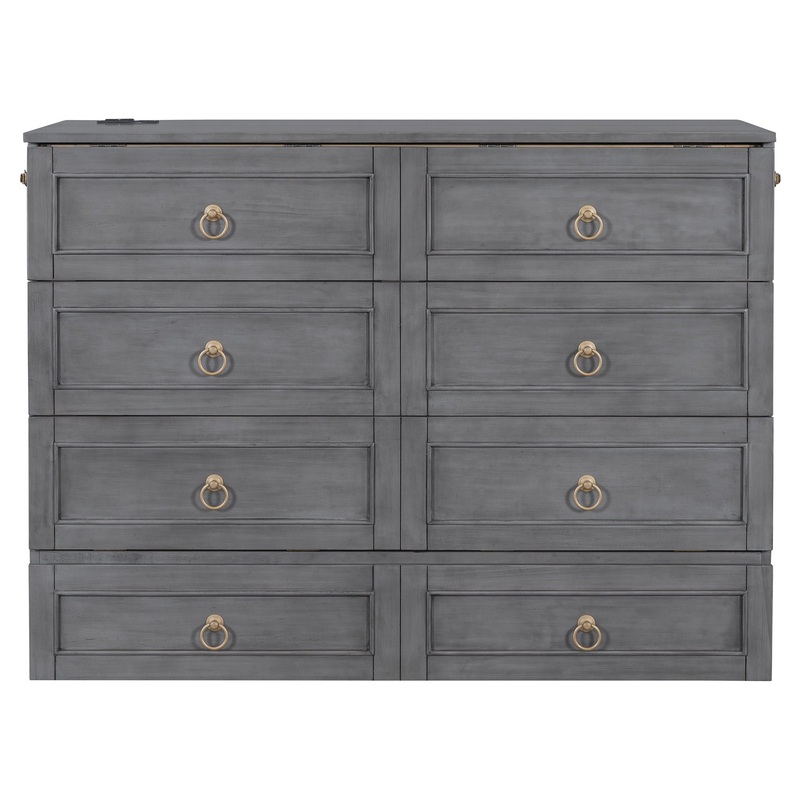 Full Size Murphy Bed With Large Drawers And Stylish Design – Gray