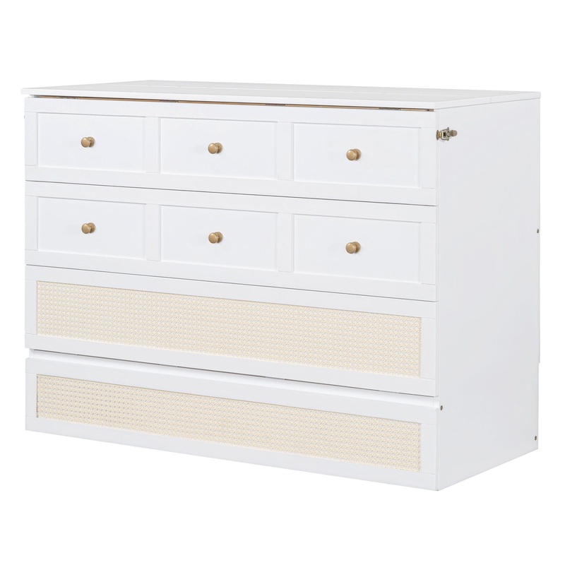 Full Size Murphy Bed With Large Drawers And Stylish Design – White