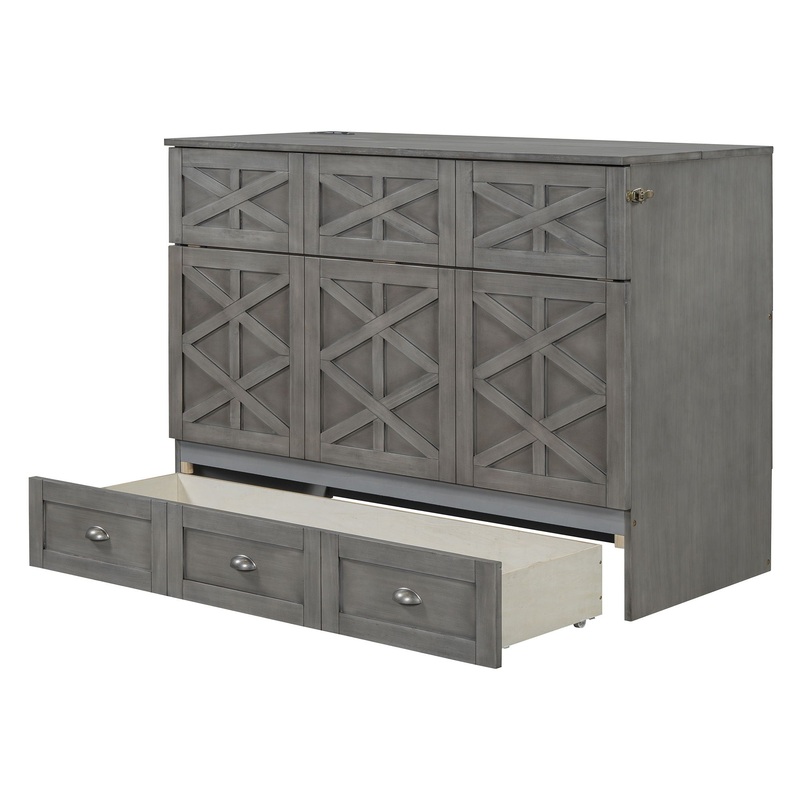Full Size Murphy Bed With Large Drawers And USB Ports – Brushed Gray