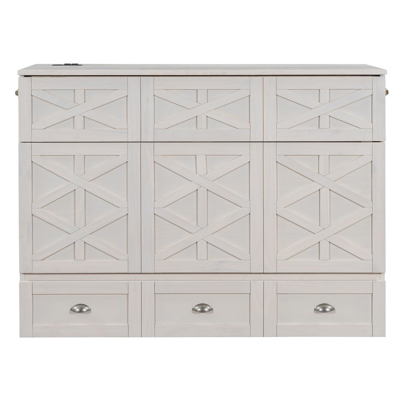 Full Size Murphy Bed With Large Drawers – Brushed White