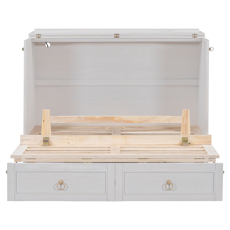Full Size Murphy Bed With Large Drawers, Space Saving Design – White