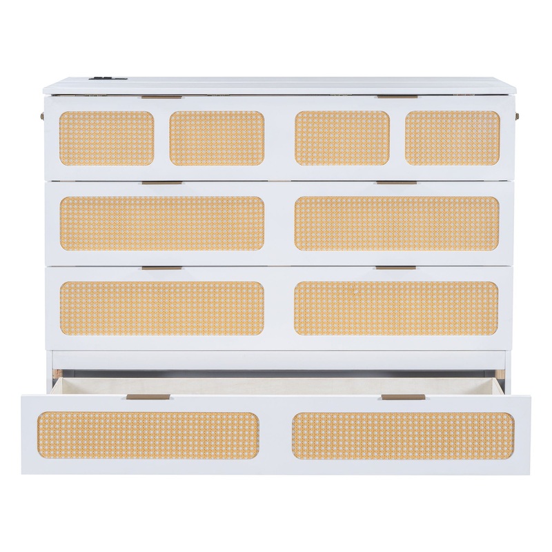 Full Size Murphy Bed With Large Drawers – White