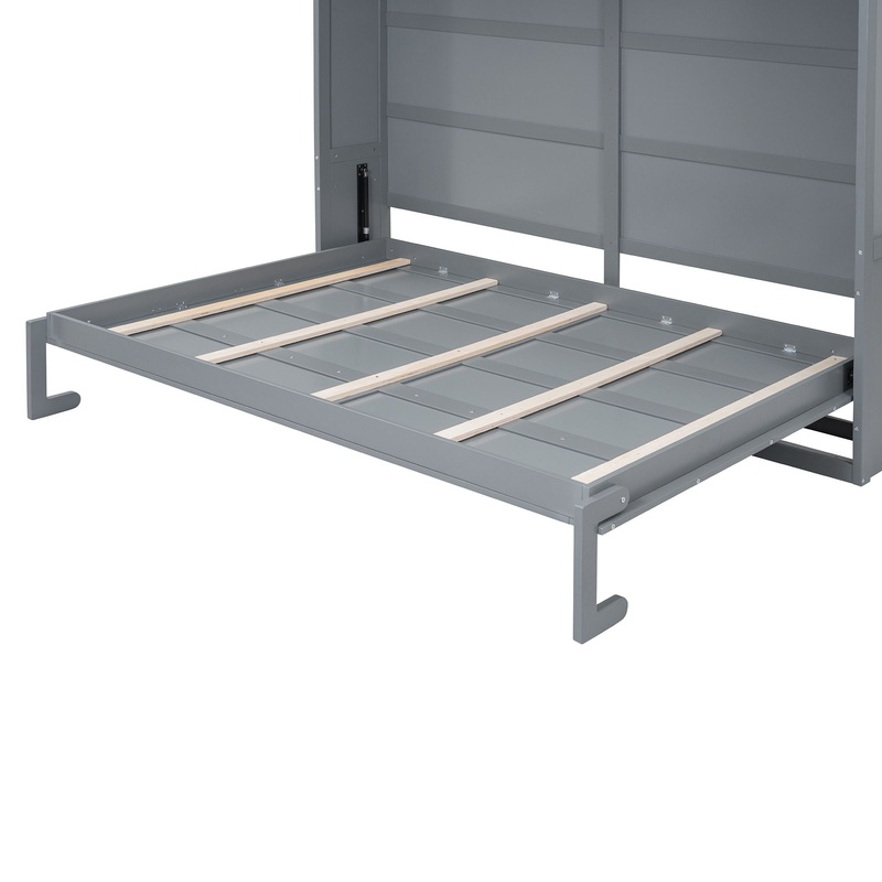 Full Size Murphy Wall Bed With Top Cabinets Space Saving – Gray