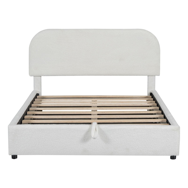 Full Size Upholstered Platform Bed With Hydraulic Storage System – White