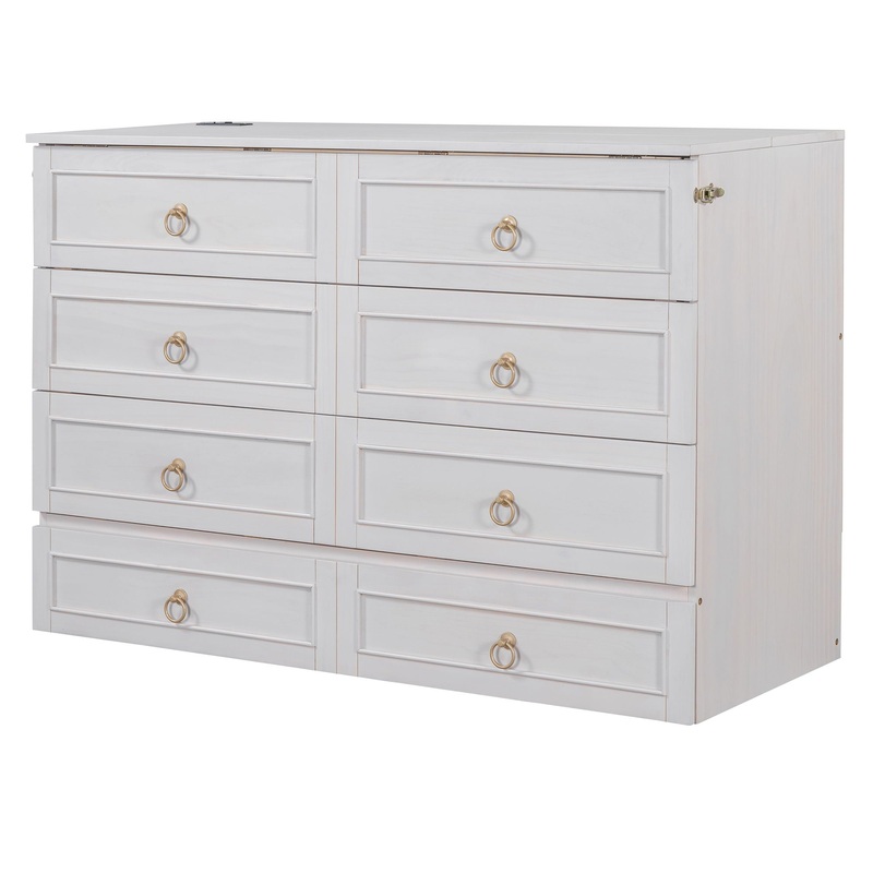 Queen Murphy Bed Elegantly Designed With Large Drawers – White