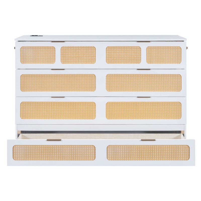 Queen Murphy Bed With Large Storage Drawers – White