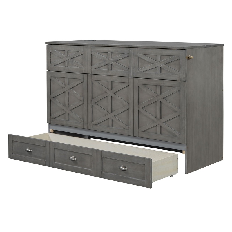 Queen Size Murphy Bed With Large Drawers – Brushed Gray
