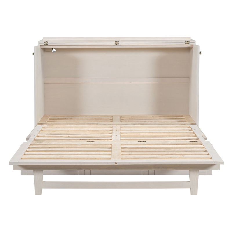 Queen Size Murphy Bed With Large Drawers – Brushed White