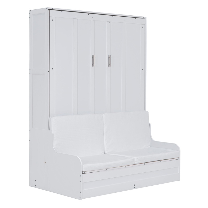 Queen Size Murphy Space Saving Wall Bed With Cushion – White