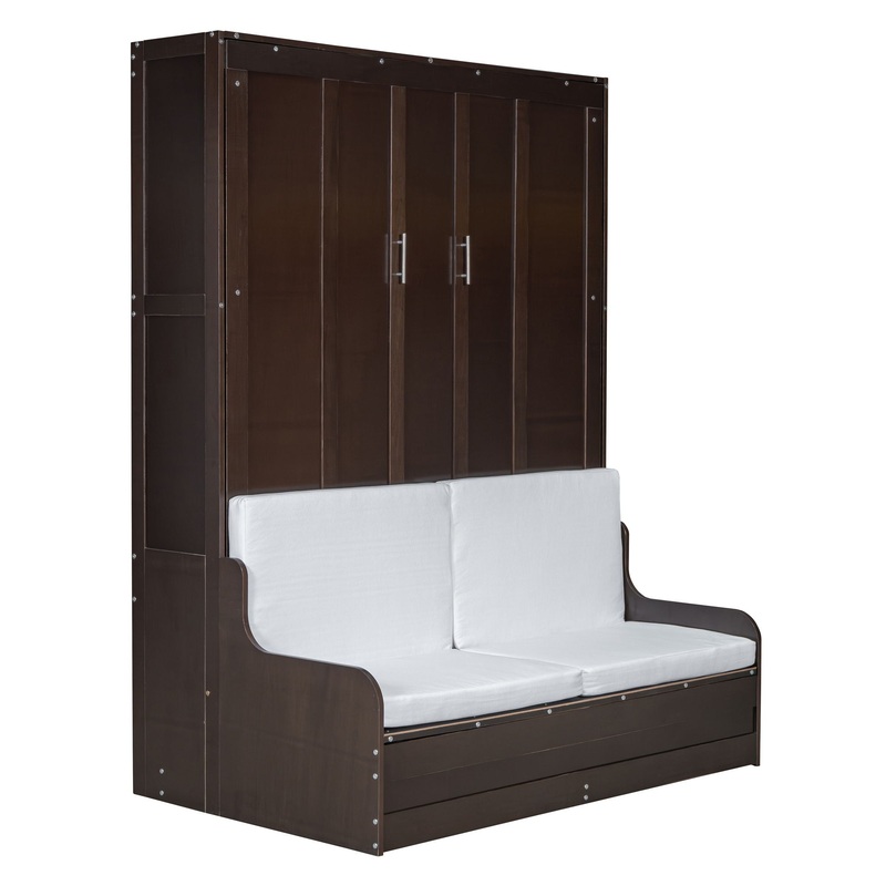 Queen Size Murphy Wall Bed With Cushion, Space Saving Design, And Construction – Espresso