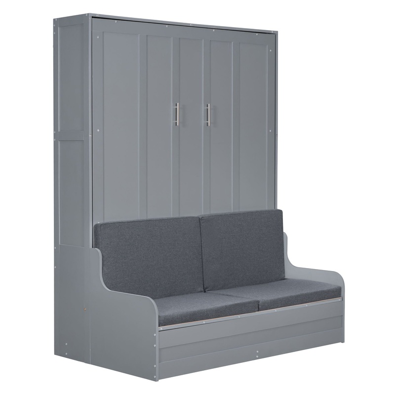 Queen Size Murphy Wall Bed With Cushion, Space Saving – Gray