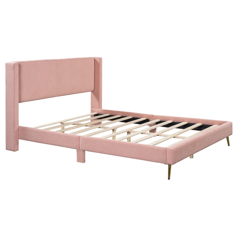 Queen Size Platform Contemporary Bed With Legs And Upholstered Headboard – Pink