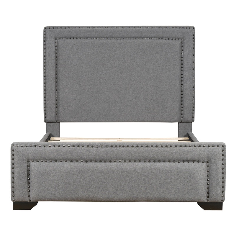 Queen Size Upholstered Bed With Slats Support, No Box Spring Needed – Gray