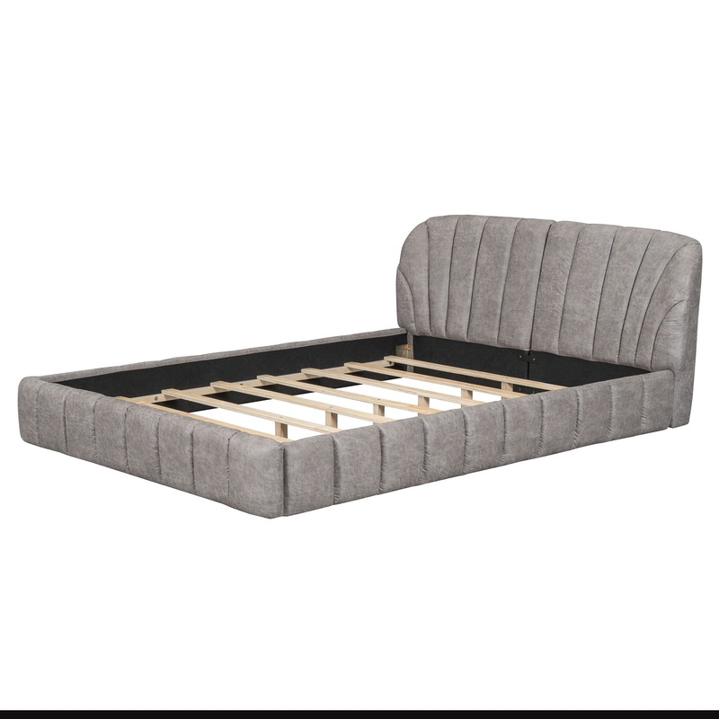 Queen Size Upholstered Platform Bed, Polyester – Gray