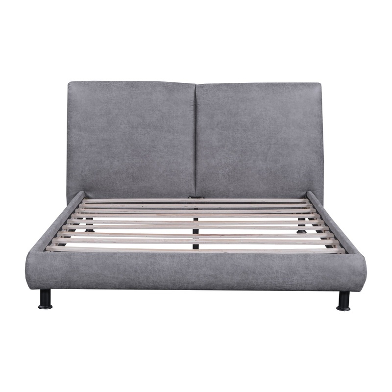 Queen Size Upholstered Platform Bed With 2 Large Headrests And Thick – Gray
