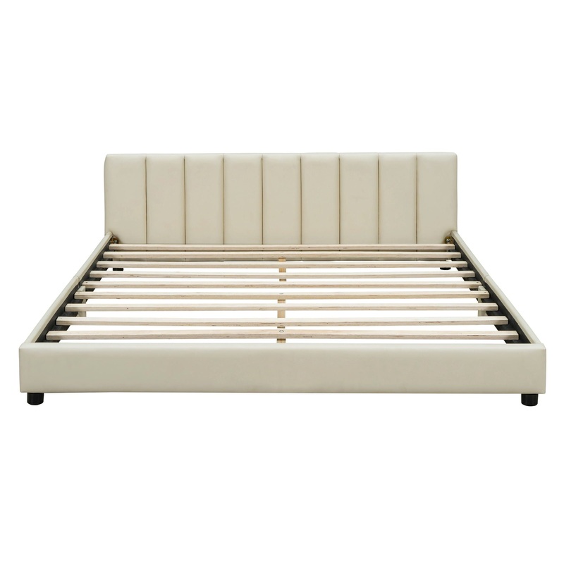 Queen & Twin Long Size Upholstered Platform Bed, Mother & Child Bed – Beige
