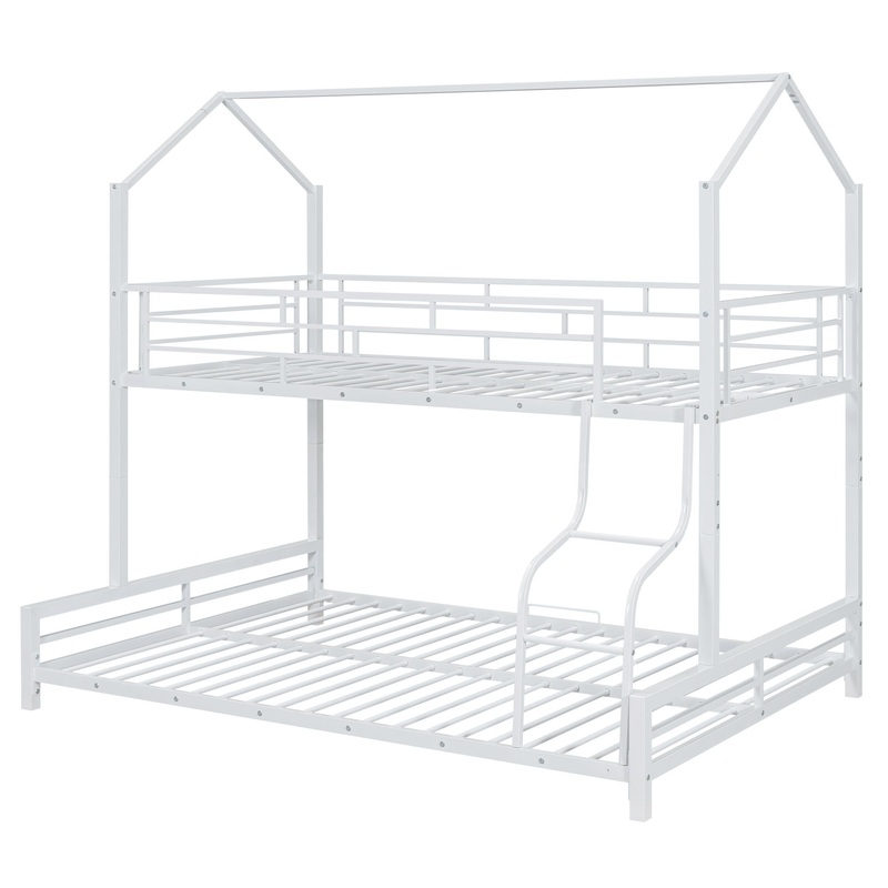 Twin Over Full Metal House Bunk Bed – White