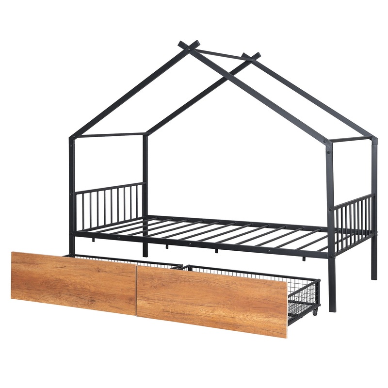 Twin Size House Bed With 2 Drawers – Black