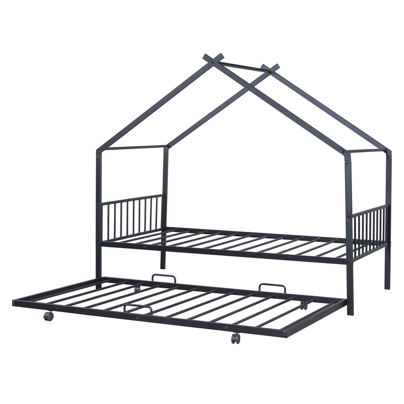 Twin Size House Bed With Twin Size Trundle – Black