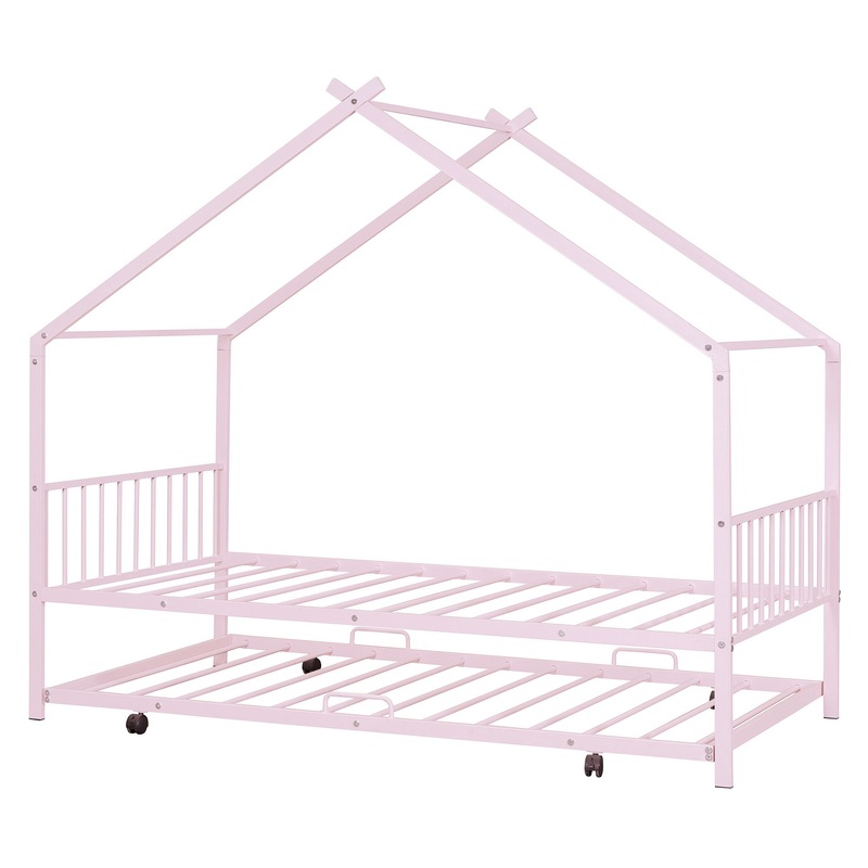 Twin Size House Bed With Twin Size Trundle – Pink