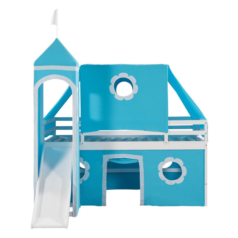 Twin Size Loft Bed & Slide Tent And Tower – Blue